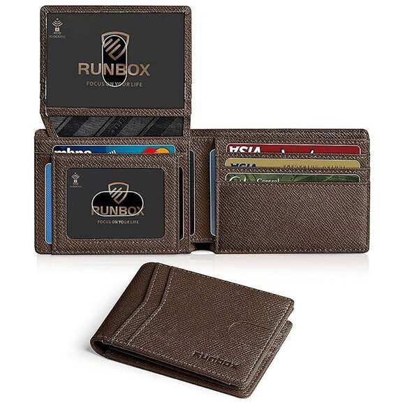 Wallet for Men Slim Rfid Leather 2 ID Window With Gift Box palm-coffee